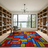 Vibrant Geometric Text Chaos Area Rug
