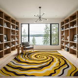 Abstract Area Vibrant Yellow Swirl Abstract Area Rug