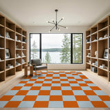 Geometric Modern Orange Checkered Washable Area Rug