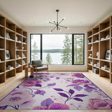 Purple Peony Cross-Stitch Floral Area Rug