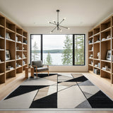 Modern Geometric Triangle Area Rug Black Beige Neutral