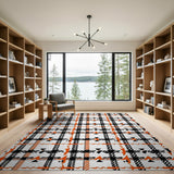 Bold Black Orange Plaid Geometric Rug