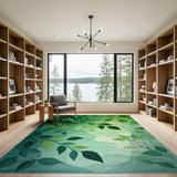 ODIKA Washable Green Botanical Leaves Area Rug - Modern Low Pile Non-Slip Carpet