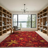 Vibrant Red Autumn Leaves Area Rug