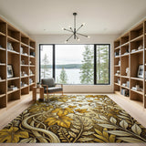 Golden Vine Leaf Floral Area Rug