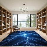Electric Blue Lightning Abstract Area Rug