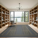 Teal Grey Geometric Chain Link Area Rug