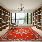 Red Vibrant Red Persian Area Rug with Intricate White Motifs