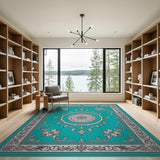 Traditional Persian Teal Ornate Medallion Area Rug