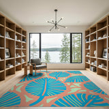 Vibrant Blue Monstera Leaf Boho Area Rug