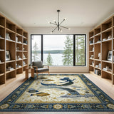 Navy Mermaid Golden Fish Persian Area Rug