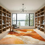 Abstract Area Orange Marble Gold Vein Area Rug