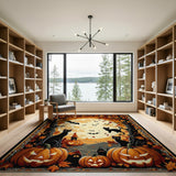 Halloween Black Cats Pumpkins Bats Full Moon Area Rug