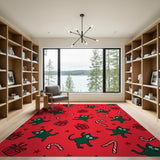 Playful Green Cartoon Cats Christmas Candy Cane Rug