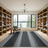 Black White Vertical Stripe Geometric Rug