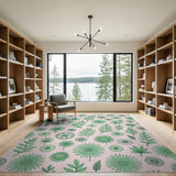 Lush Green Leaves Flowers on Pink Area Rug