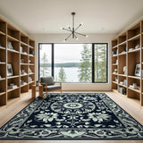Navy Teal Persian Floral Mandala Rug