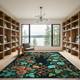 Teal Morning Glory Orange Rose Trellis Area Rug