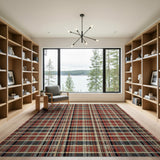 Distressed Red Black Plaid Area Rug