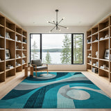 Teal Blue Geometric Wave Area Rug