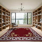 Ornate Maroon Floral Border Area Rug