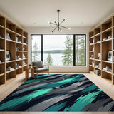 Blue and Teal Teal Brush Stroke Abstract Area Rug