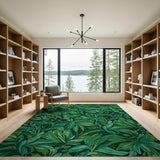 Green Lush Emerald Green Leaves Area Rug