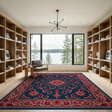 Traditional Persian Blue and Teal Navy Persian Floral Medallion Area Rug