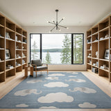 Whimsical Elephant Clouds Blue Kids Rug