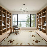 Distressed Vintage Brown Paw Print Beige Area Rug