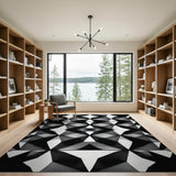 Black White Geometric Diamond Black and White Area Rug
