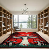 Red Psychedelic Red Mushroom Forest Area Rug
