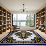 Ornate Navy Blue Gold Mandala Area Rug
