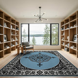 ODIKA Washable Blue Medallion Vintage Area Rug - Non-Slip Low Pile Traditional Rug