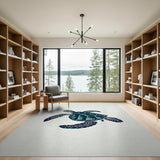 ODIKA Washable Sea Turtle Area Rug, Teal & Navy Coastal Non-Slip Low Pile Rug for Kids & Pets