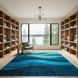 Layered Teal Blue Ocean Waves Area Rug