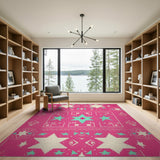 Vibrant Pink Star Southwestern Area Rug