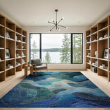 Abstract Area Abstract Blue Teal Wave Area Rug