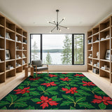 Festive Holly Berry Poinsettia Area Rug