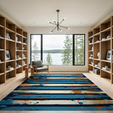 Bold Blue Orange Splatter Stripe Area Rug