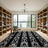 Ornate Black White Floral Pattern Area Rug