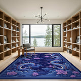Twin Blue Dragons Lotus Navy Oriental Area Rug