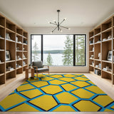 Bold Yellow Blue Geometric Polygon Area Rug