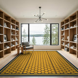 Yellow Honeycomb Hexagon Area Rug with Navy Border