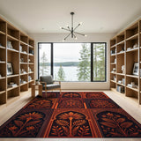 Red Mughal Arch Palm Area Rug