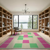 Vibrant Pink Green Geometric Block Area Rug