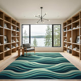 Blue and Teal Teal Blue Cascading Waves Area Rug
