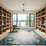Blue and Teal Coastal Seashell Starfish Area Rug