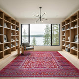 Red Vibrant Red Tribal Geometric Area Rug
