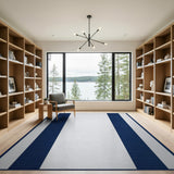 Geometric Modern Navy Blue and White Vertical Stripe Area Rug